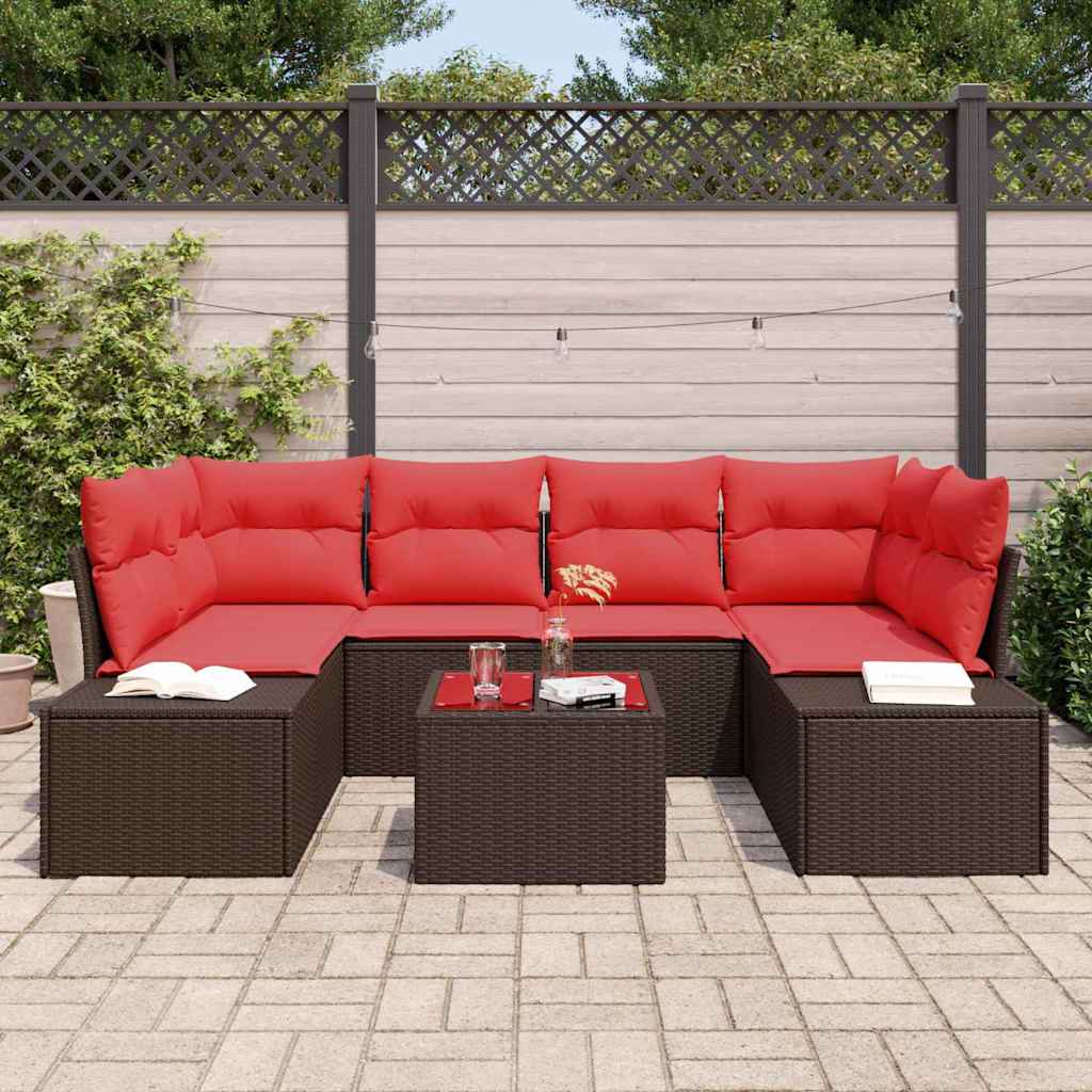 vidaXL Tuin Sofa Set met kussen 7 pcs Bruin poly rattan