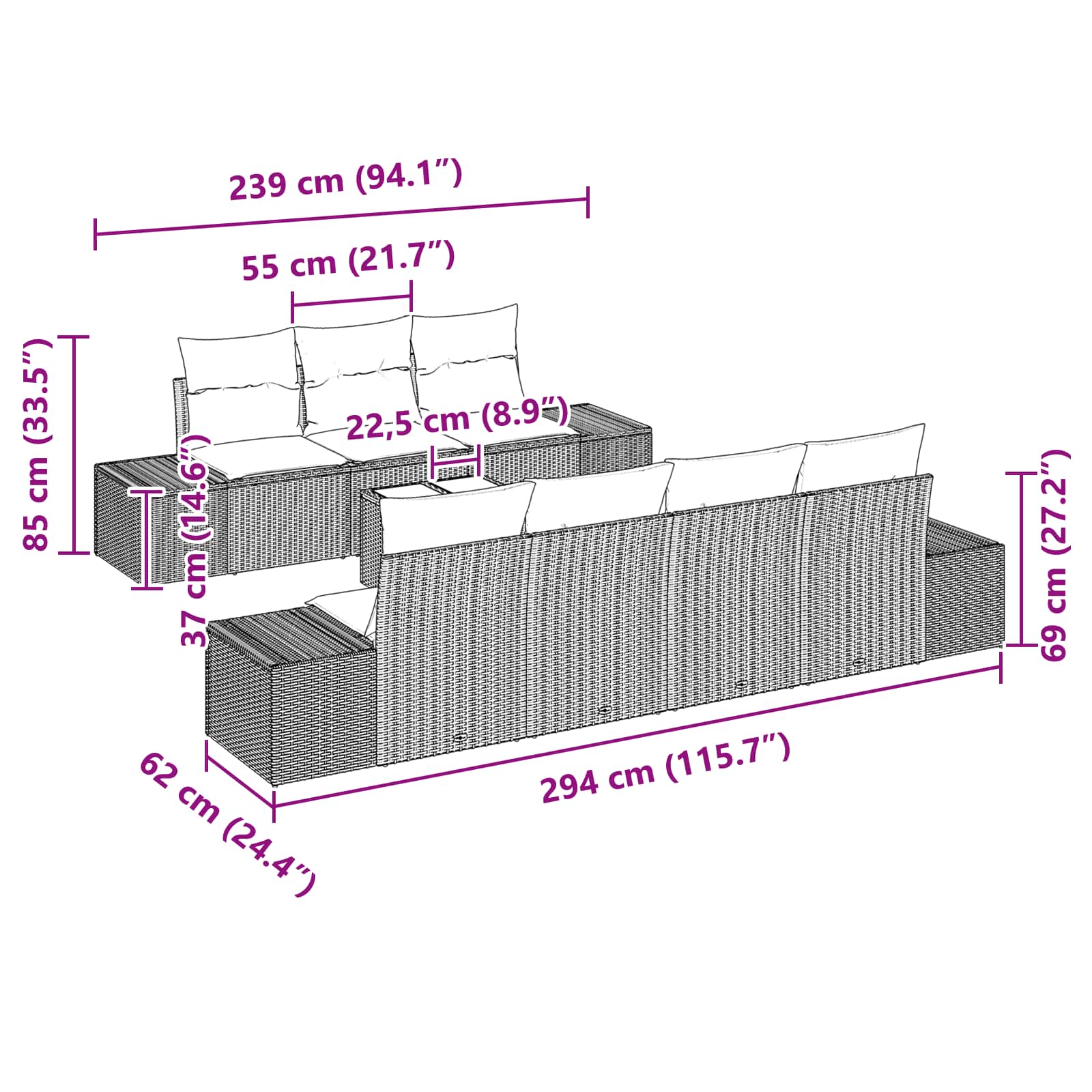 vidaXL Tuin Sofa Set met kussen 8 pcs Bruin poly rattan