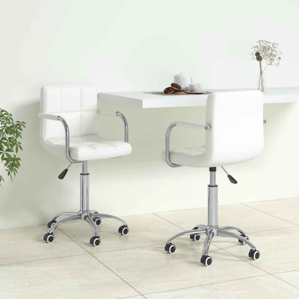 vidaXL Eetkamerstoelen draaibaar 2 st kunstleer wit