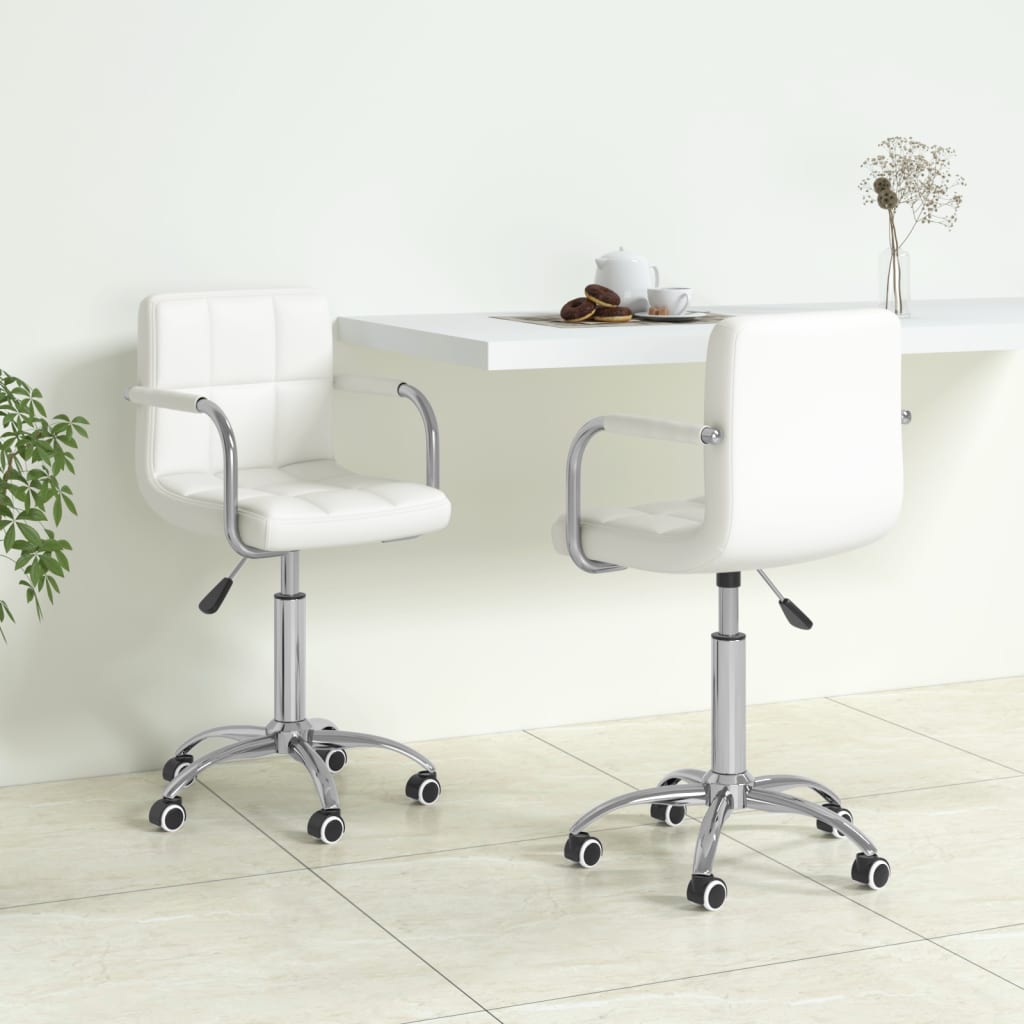 vidaXL Eetkamerstoelen draaibaar 2 st kunstleer wit