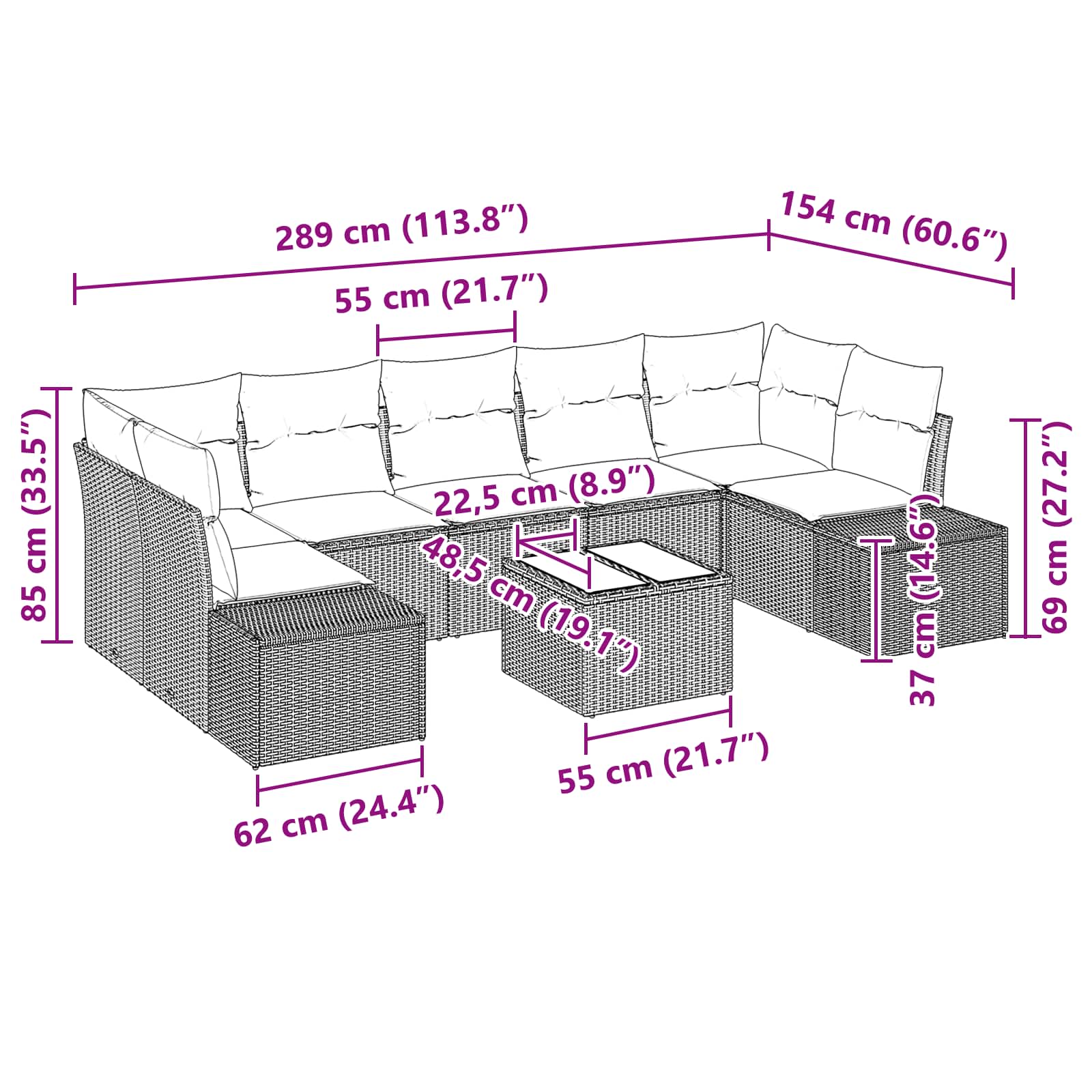 vidaXL Tuin Sofa Set met kussen 8 pcs Bruin poly rattan