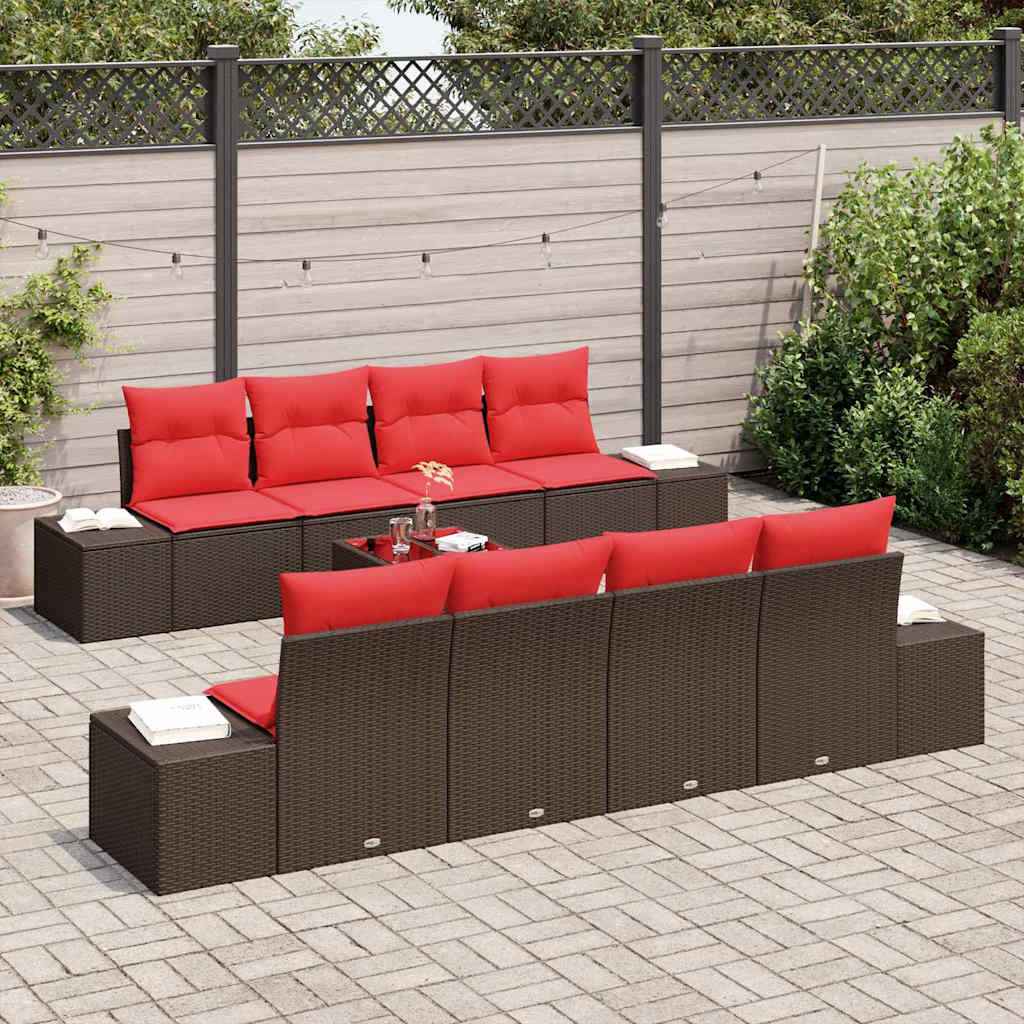 vidaXL Tuin Sofa Set met kussen 9 pcs Bruin poly rattan