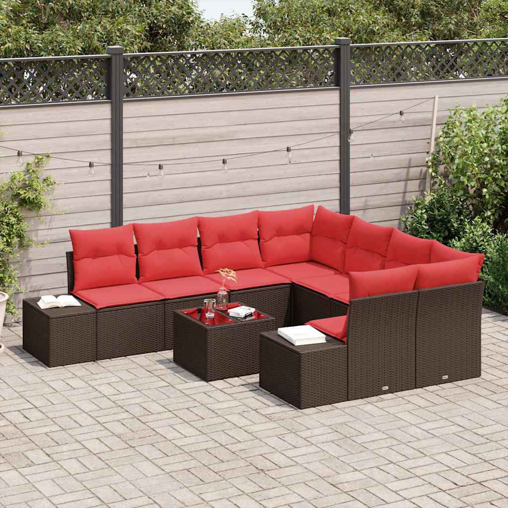 vidaXL Tuin Sofa Set met kussen 9 pcs Bruin poly rattan