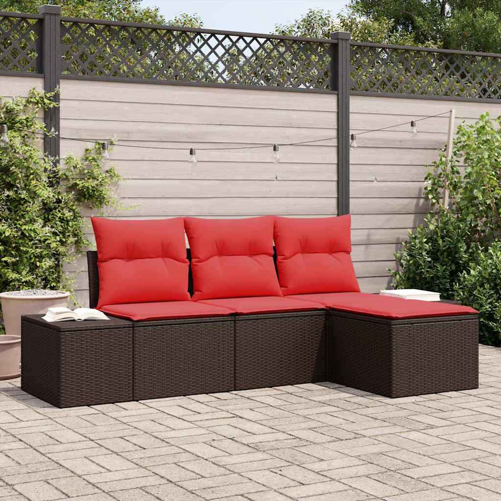 vidaXL Bankstel met kussen 4 pcs Bruin Poly Rattan