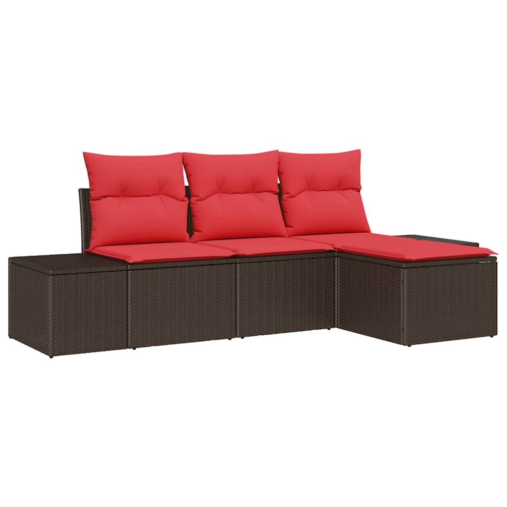 vidaXL Bankstel met kussen 4 pcs Bruin Poly Rattan