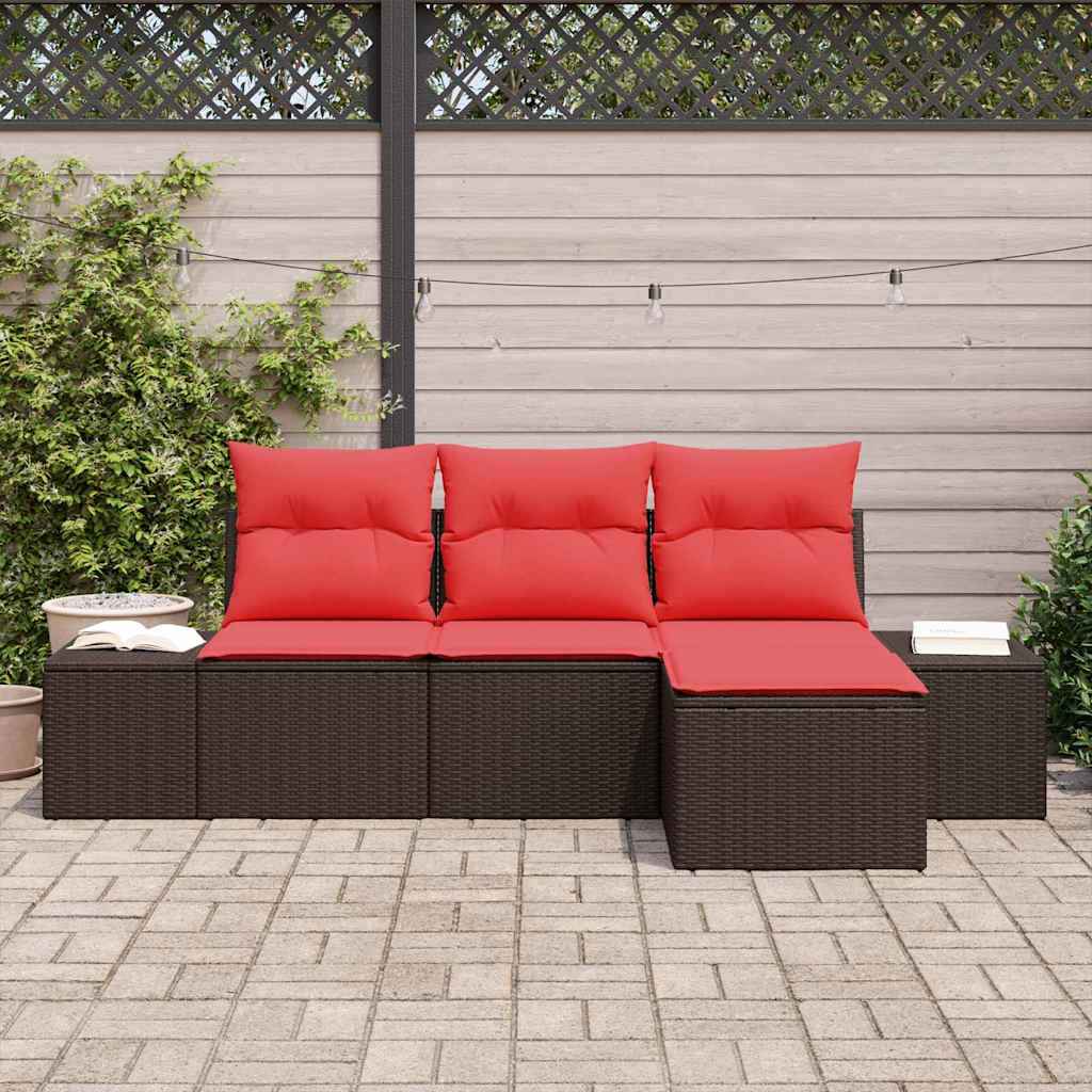 vidaXL Bankstel met kussen 4 pcs Bruin Poly Rattan