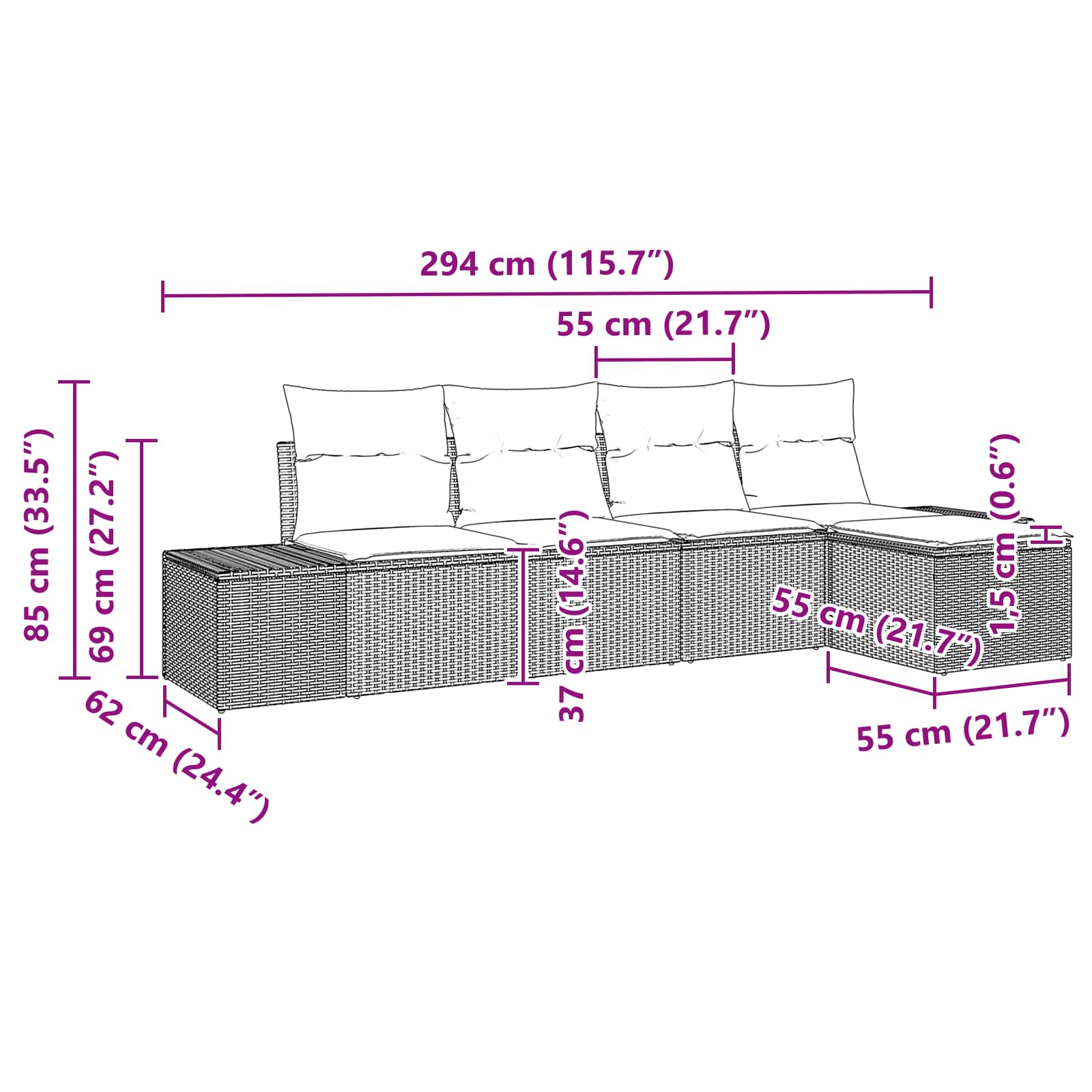 vidaXL Tuin Sofa Set met kussen 5 pcs Bruin poly rattan