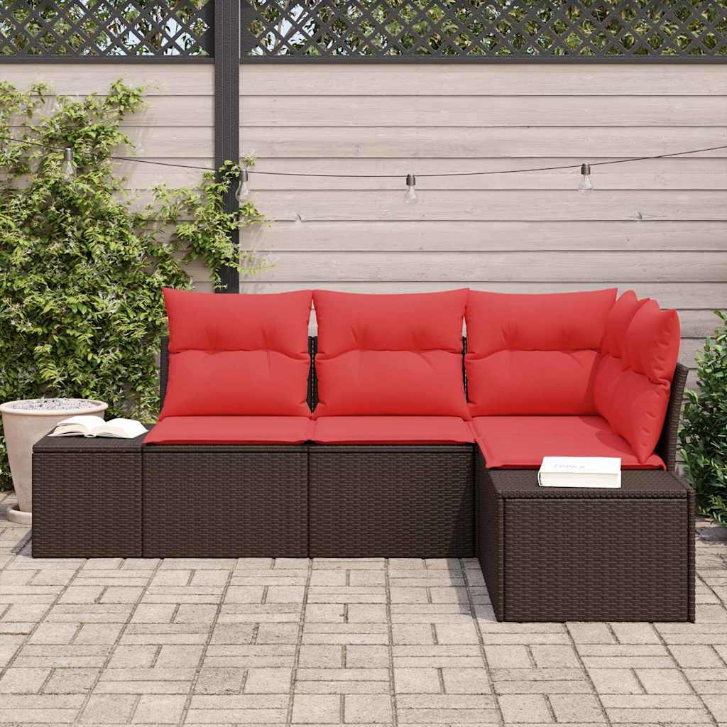 vidaXL Tuin Sofa Set met kussen 4 pcs Bruin poly rattan