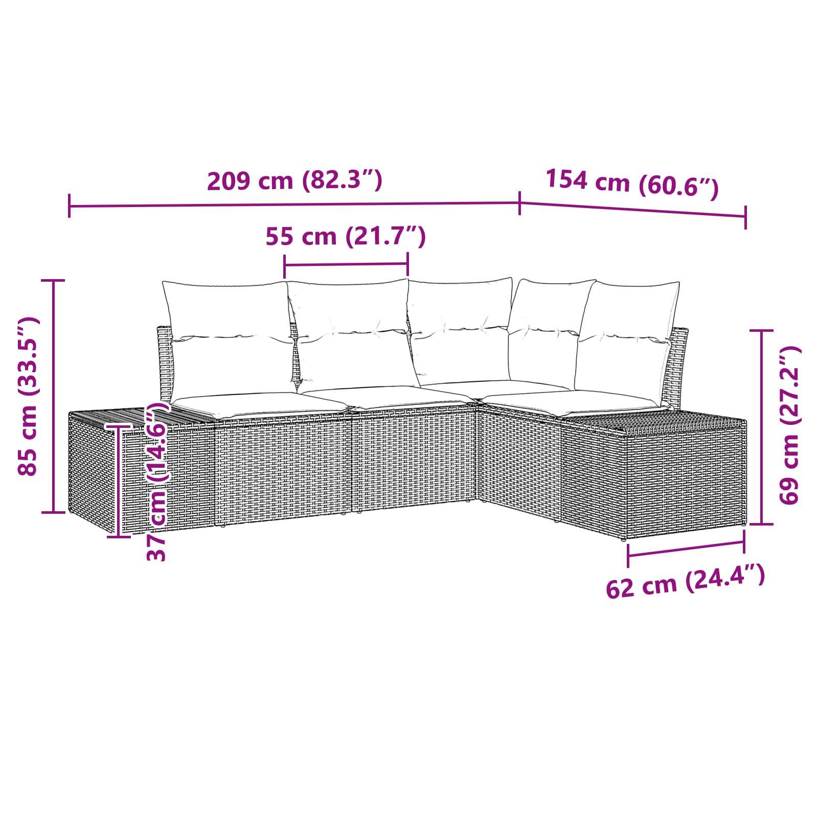 vidaXL Tuin Sofa Set met kussen 4 pcs Bruin poly rattan