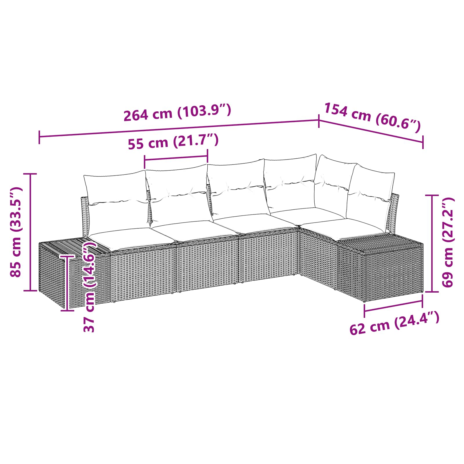 vidaXL Tuin Sofa Set met kussen 5 pcs Bruin poly rattan
