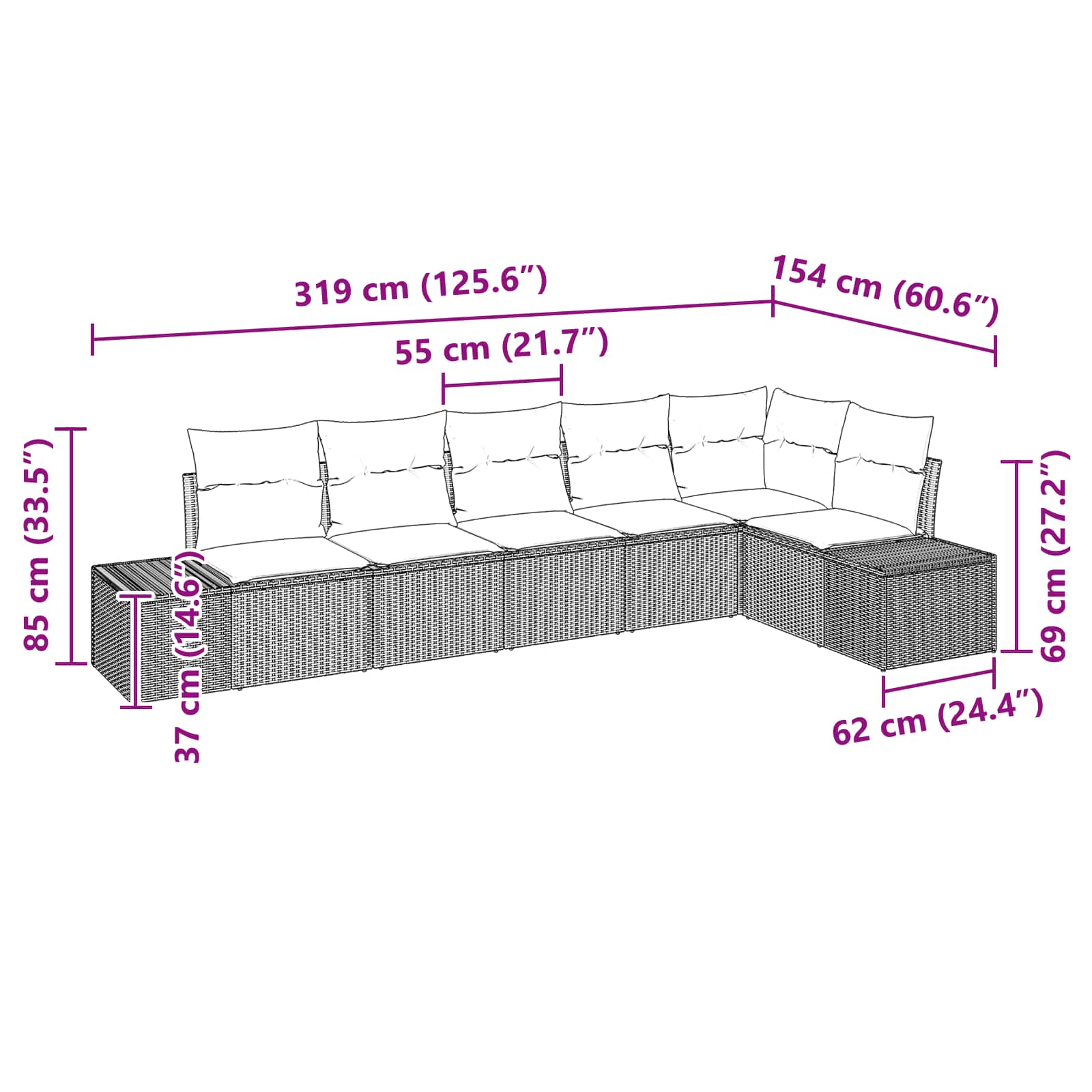 vidaXL Tuin Sofa Set met kussen 6 pcs Bruin poly rattan