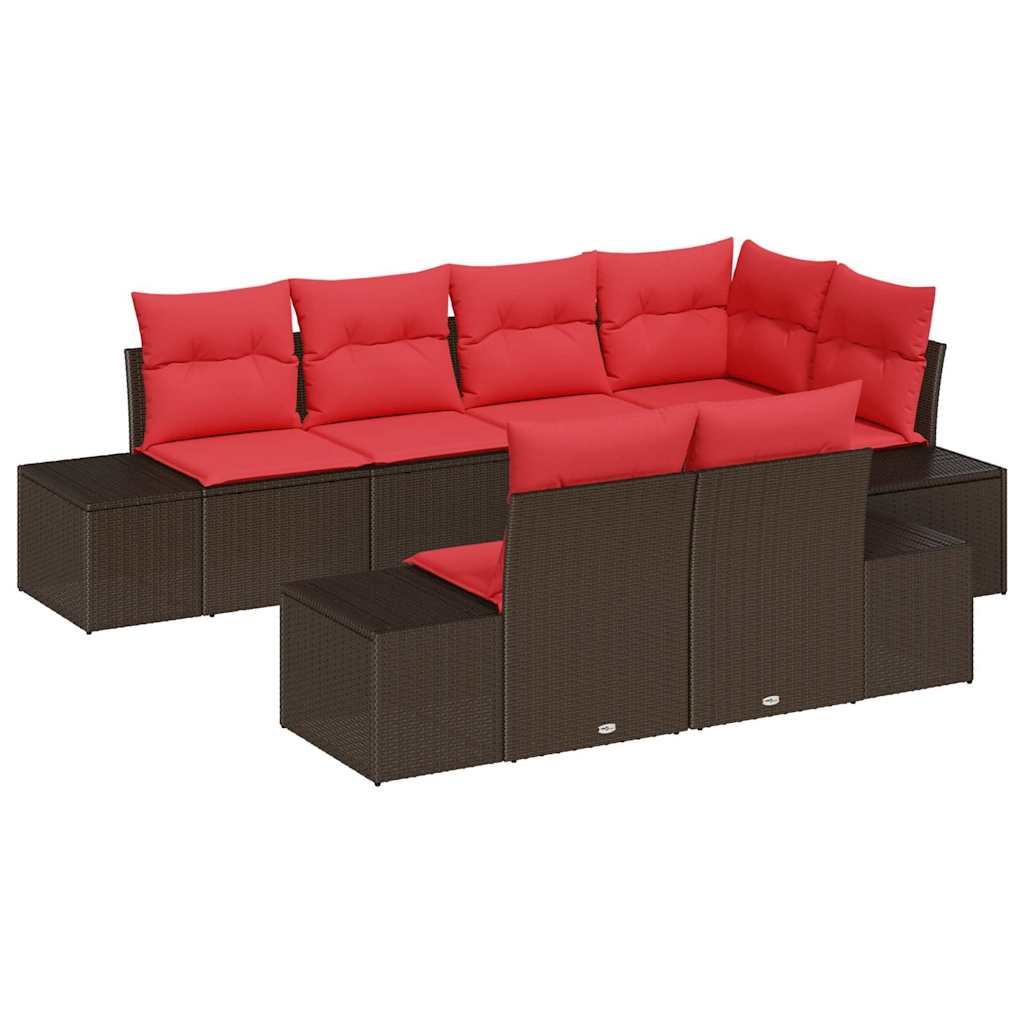 vidaXL Tuin Sofa Set met kussen 7 pcs Bruin poly rattan