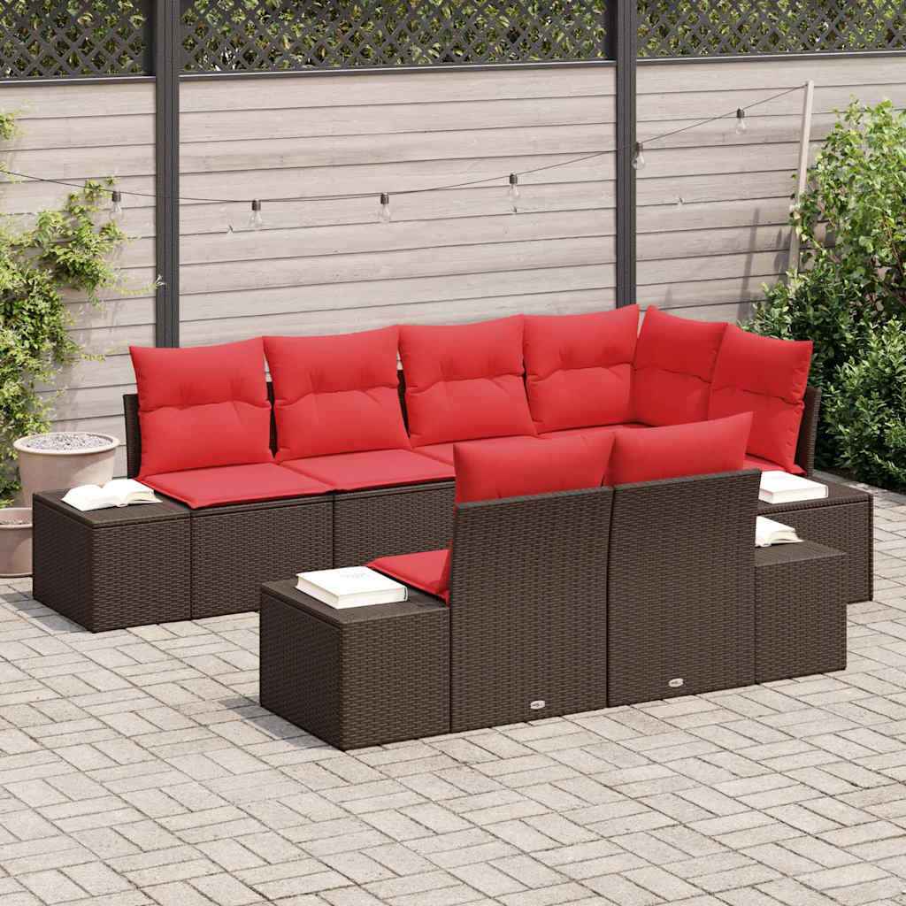 vidaXL Tuin Sofa Set met kussen 7 pcs Bruin poly rattan