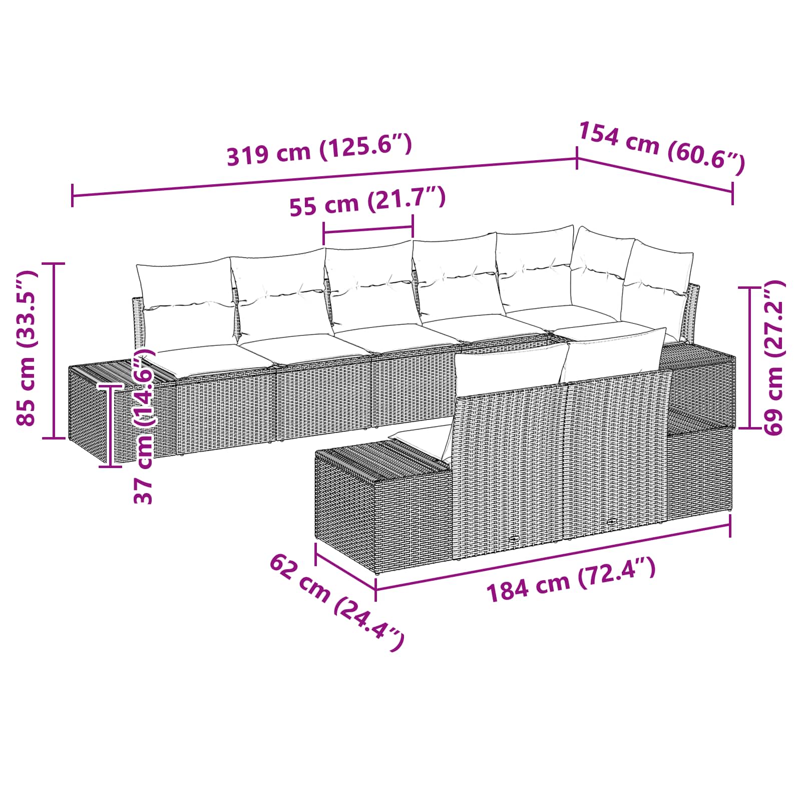 vidaXL Tuin Sofa Set met kussen 8 pcs Bruin poly rattan
