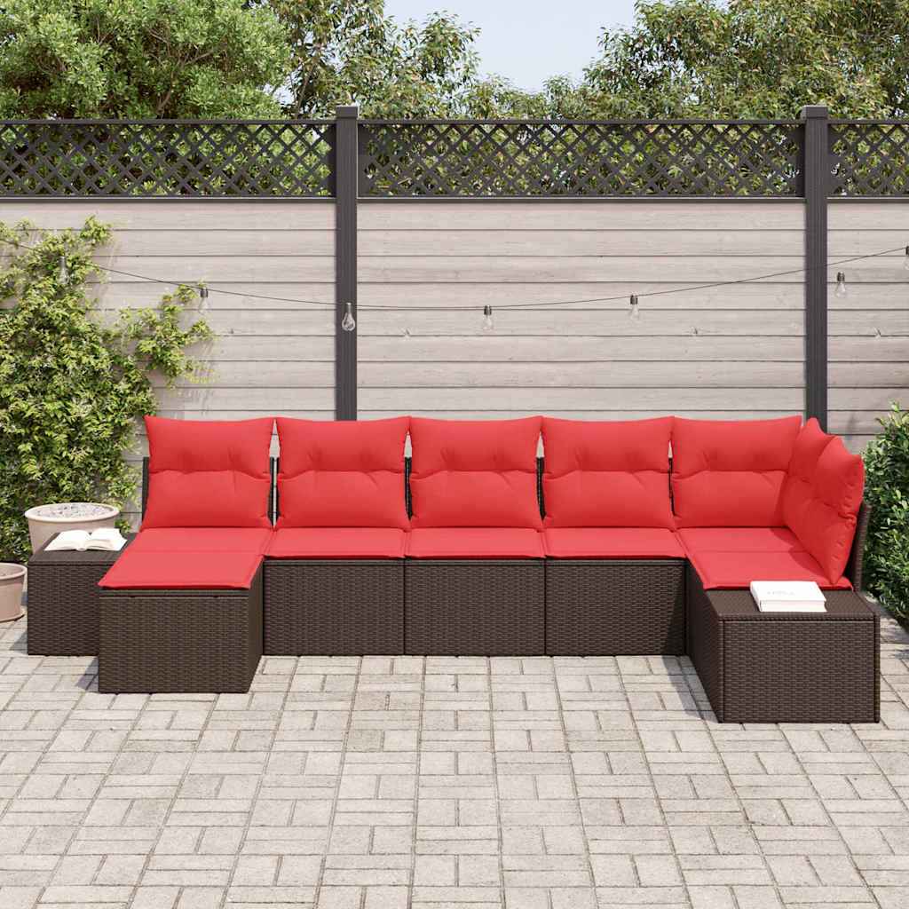 vidaXL Tuin Sofa Set met kussen 7 pcs Bruin poly rattan