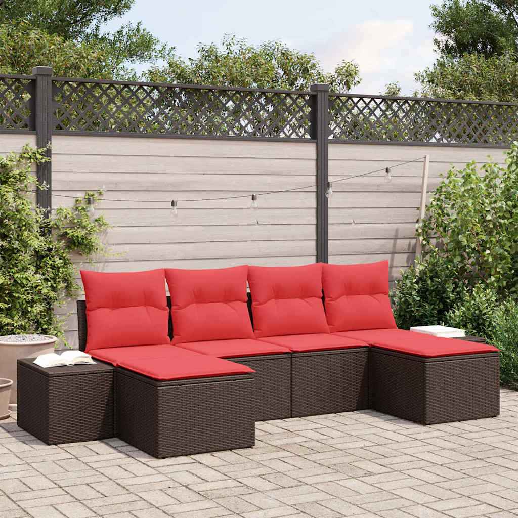 vidaXL Tuin Sofa Set met kussen 6 pcs Bruin poly rattan