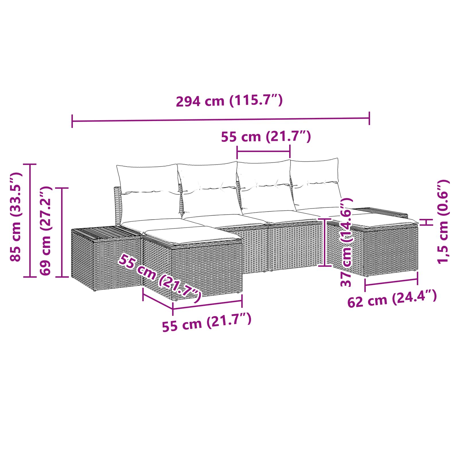 vidaXL Tuin Sofa Set met kussen 6 pcs Bruin poly rattan
