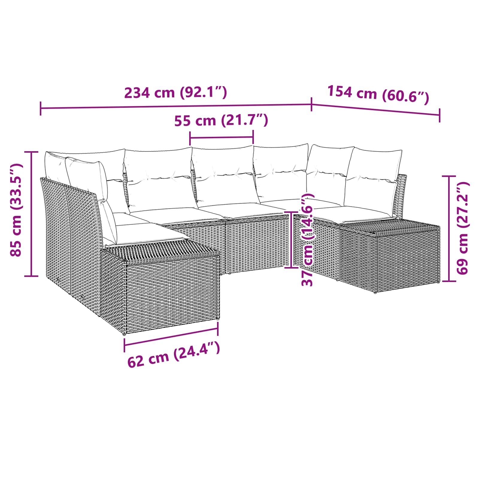 vidaXL Tuin Sofa Set met kussen 6 pcs Bruin poly rattan