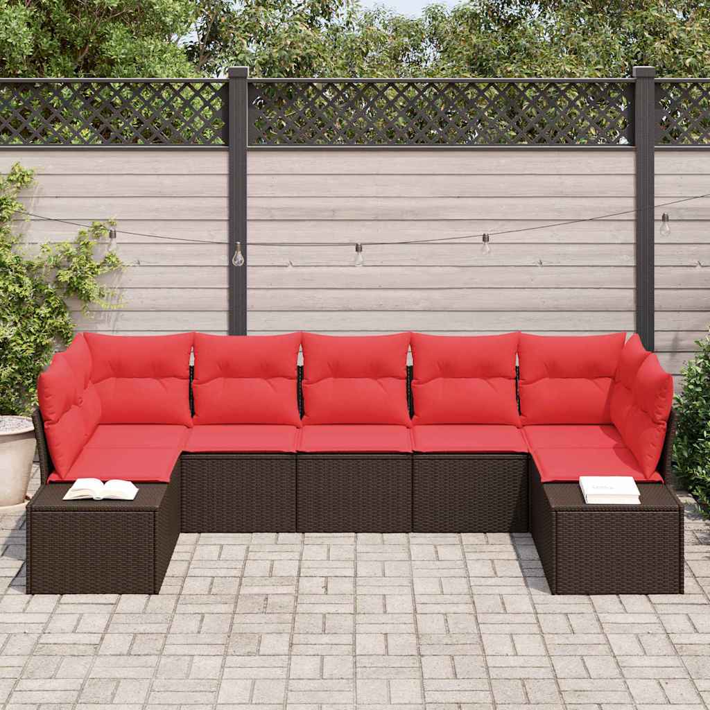 vidaXL Tuin Sofa Set met kussen 7 pcs Bruin poly rattan