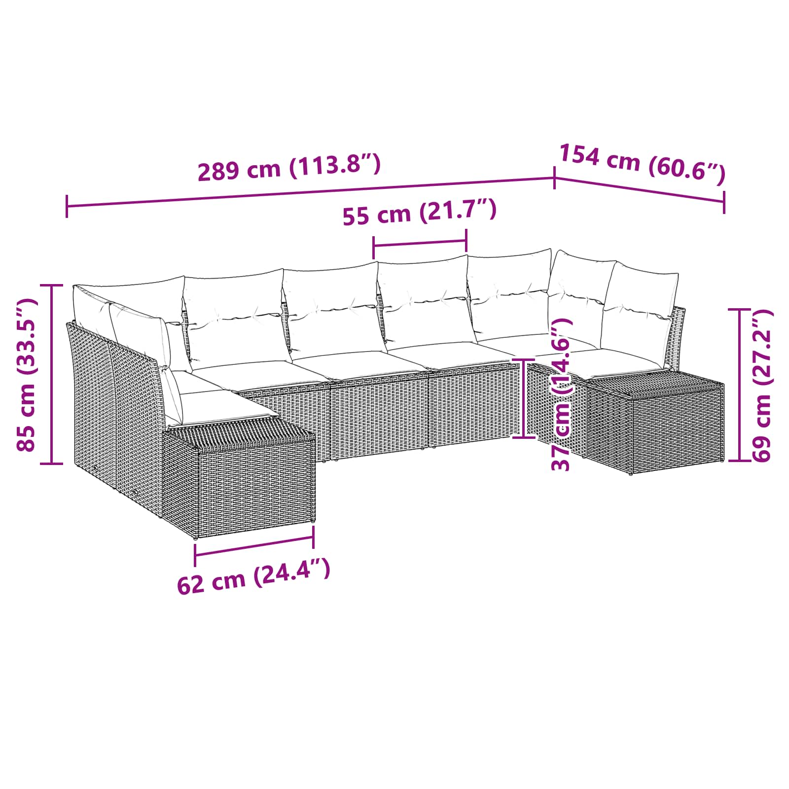 vidaXL Tuin Sofa Set met kussen 7 pcs Bruin poly rattan