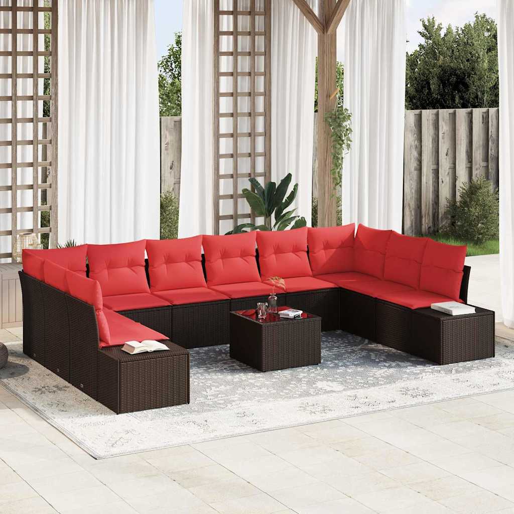 vidaXL Tuin Sofa Set met kussen 10 pcs Bruin poly rattan