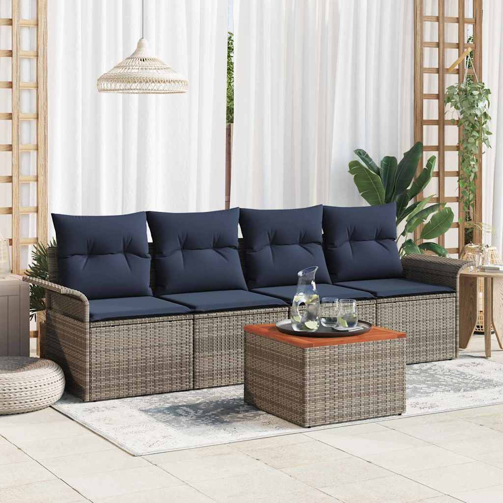 vidaXL Tuinbankenset met kussen 5 pcs Zwart poly rattan