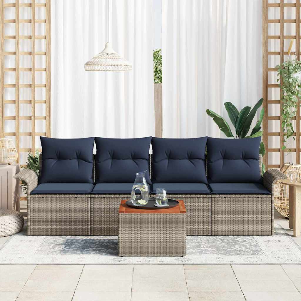 vidaXL Tuinbankenset met kussen 5 pcs Zwart poly rattan
