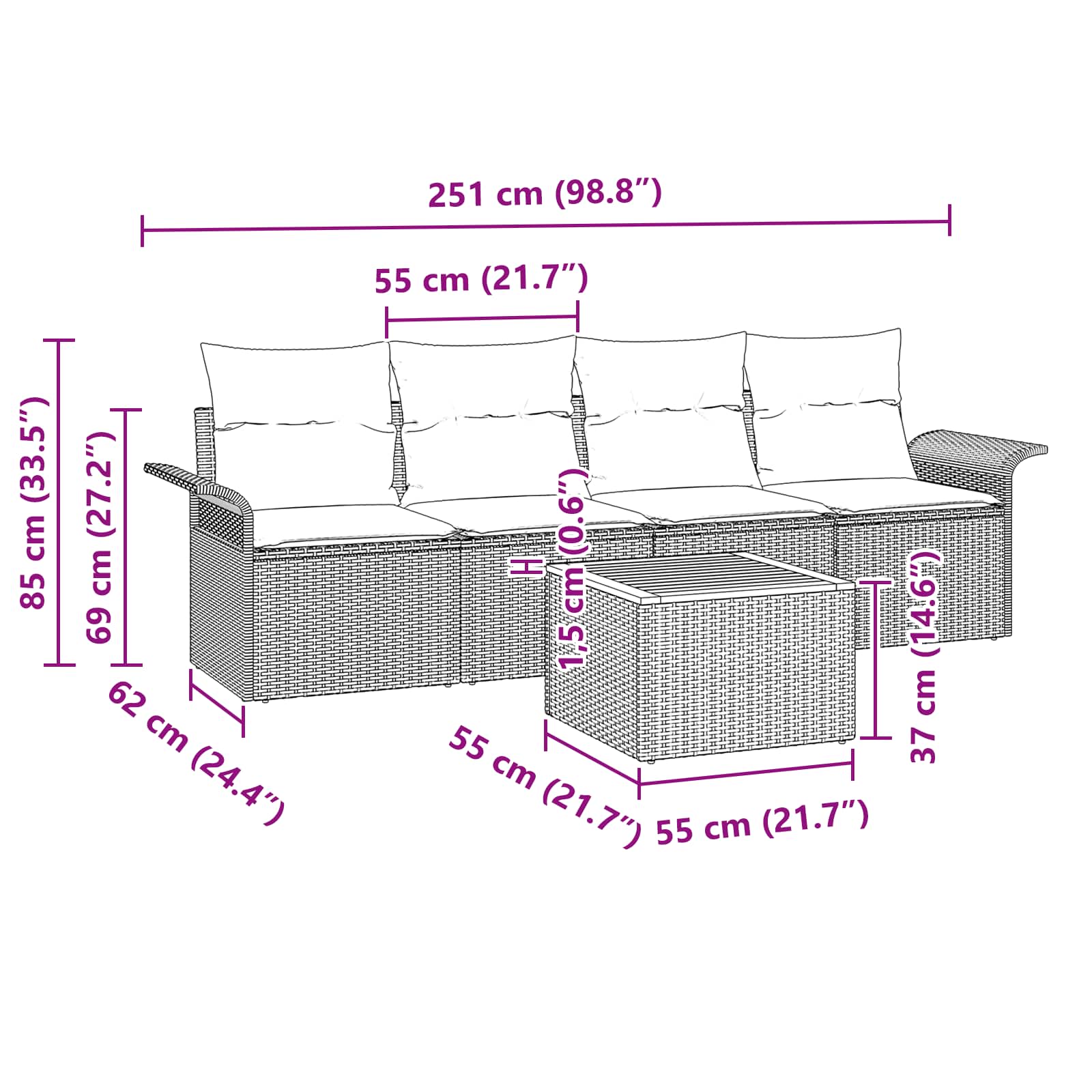 vidaXL Tuinbankenset met kussen 5 pcs Zwart poly rattan