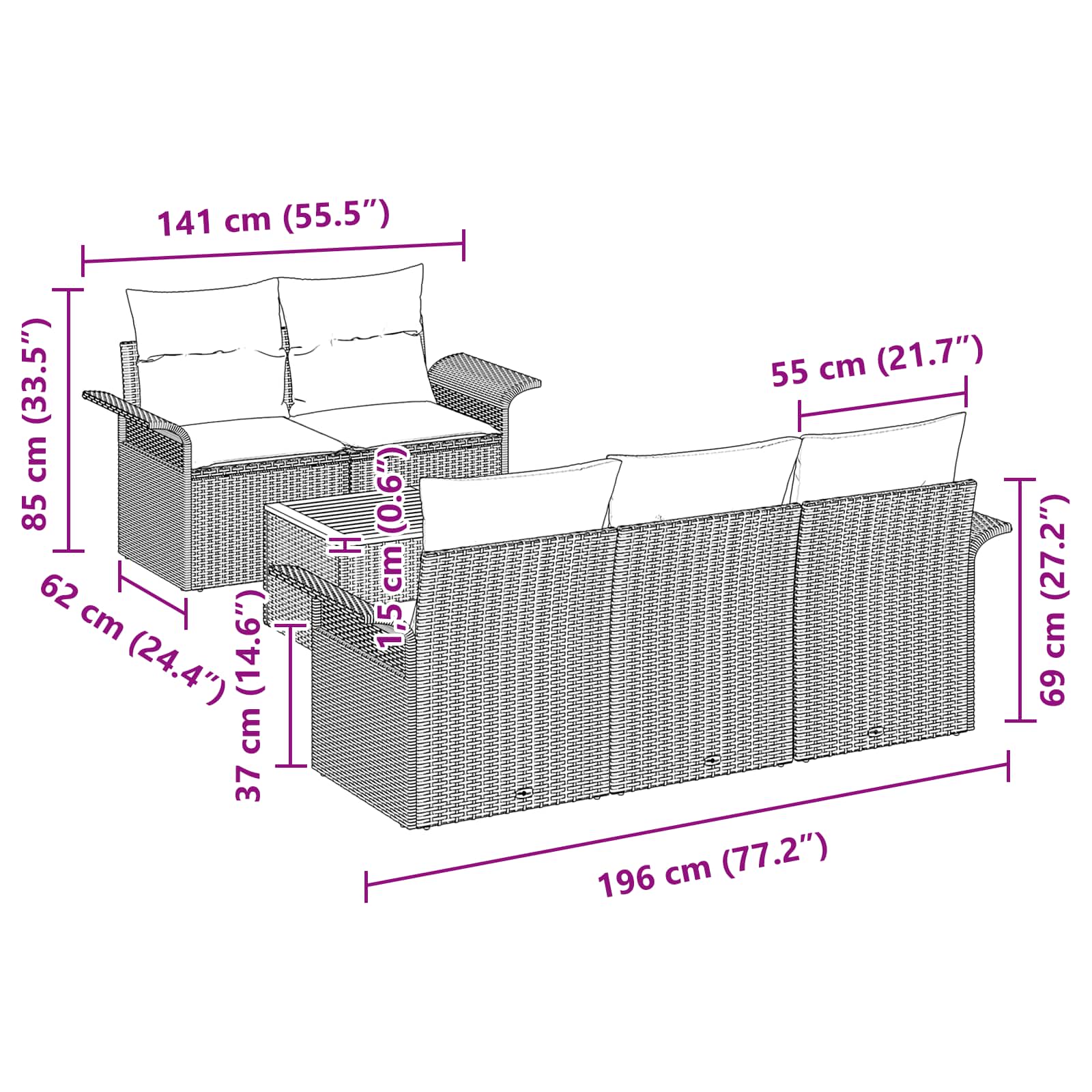 vidaXL Tuinbankenset met kussen 6 pcs Zwart poly rattan