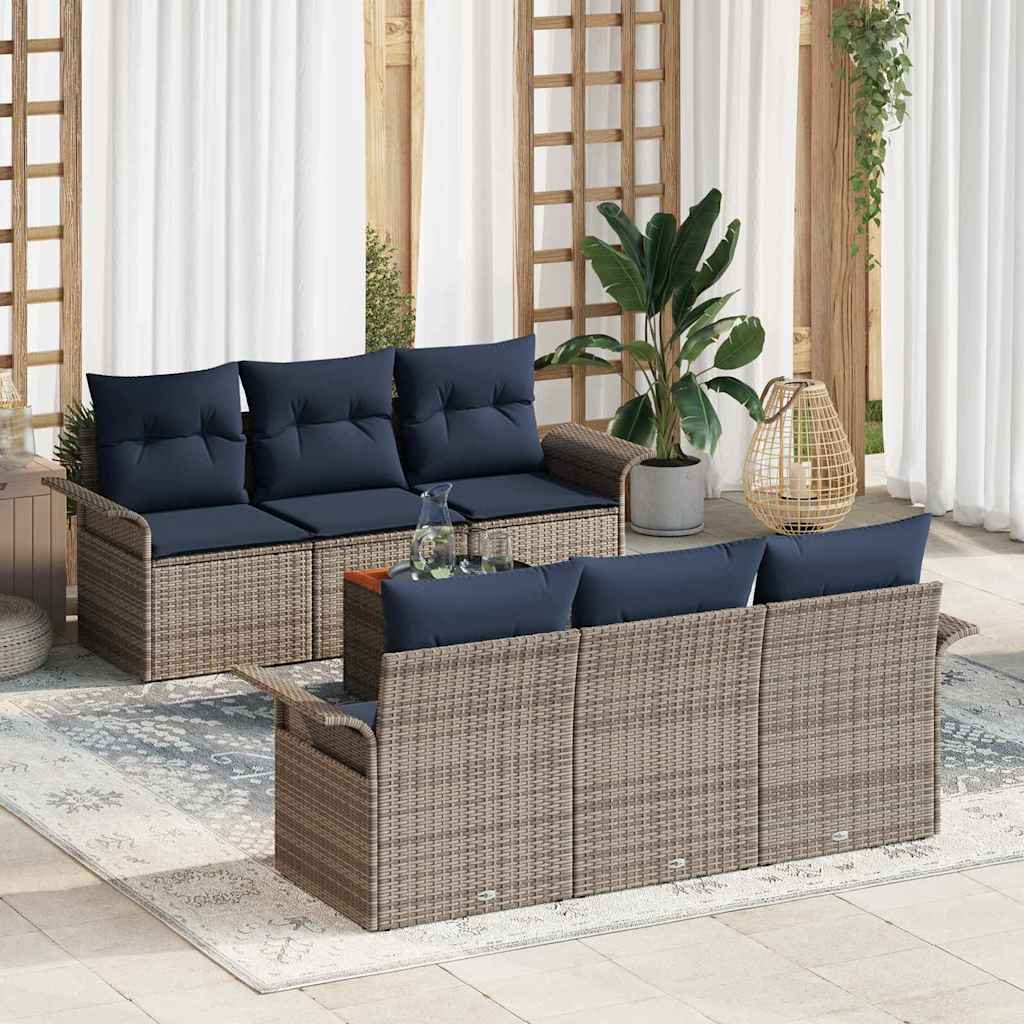 vidaXL Tuinbankenset met kussen 7 pcs Zwart poly rattan