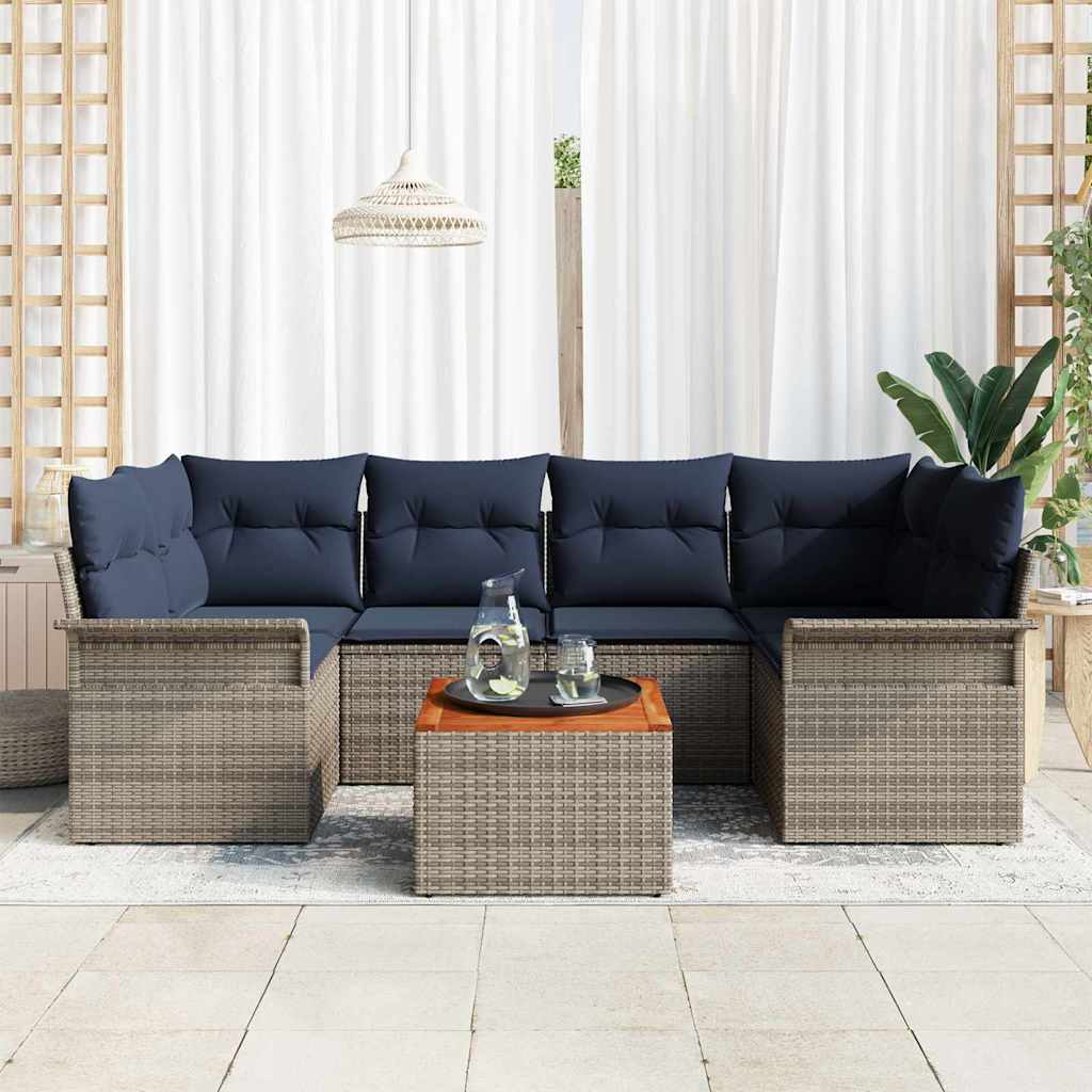 vidaXL Tuinbankenset met kussen 7 pcs Zwart poly rattan