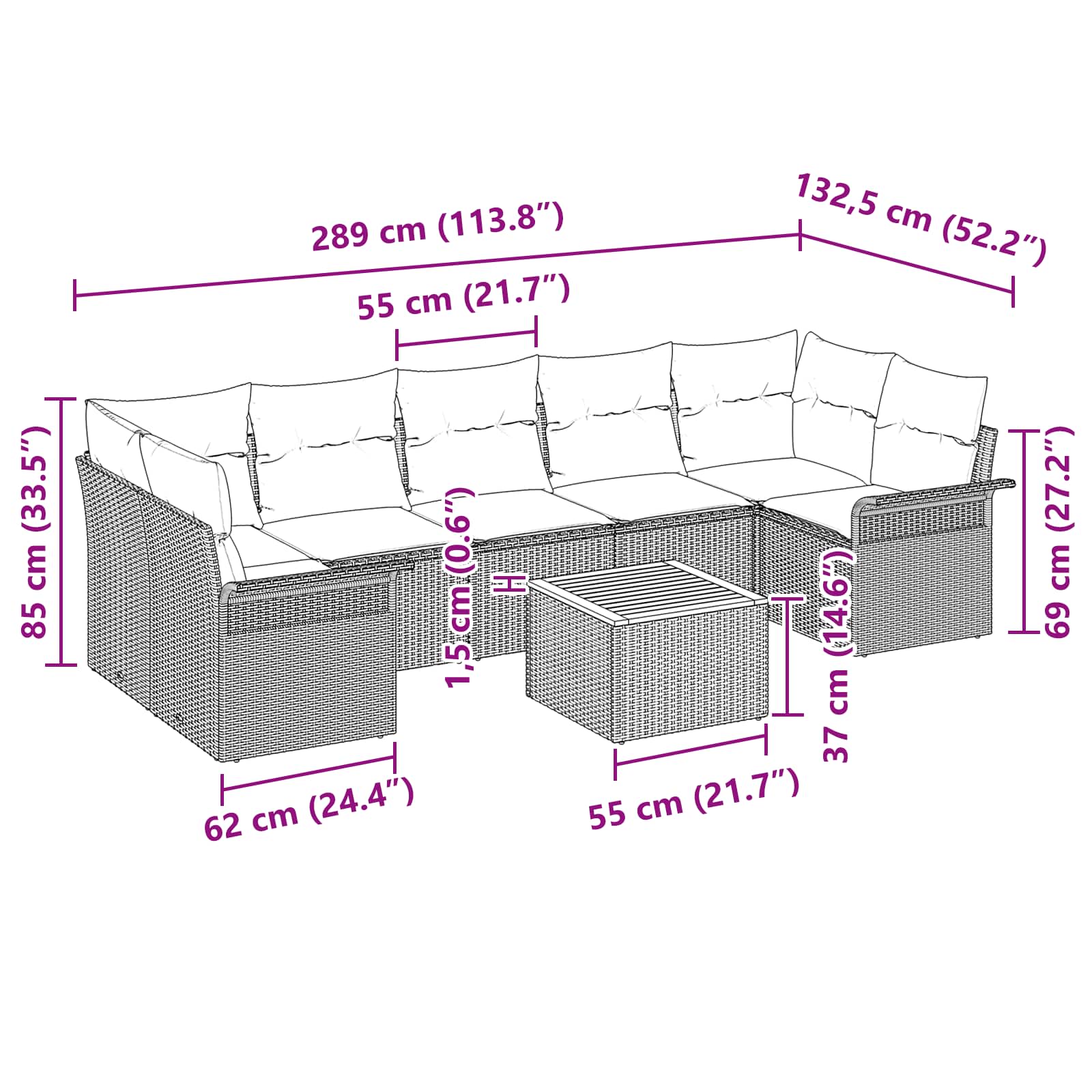 vidaXL Tuinbankenset met kussen 8 pcs Zwart poly rattan