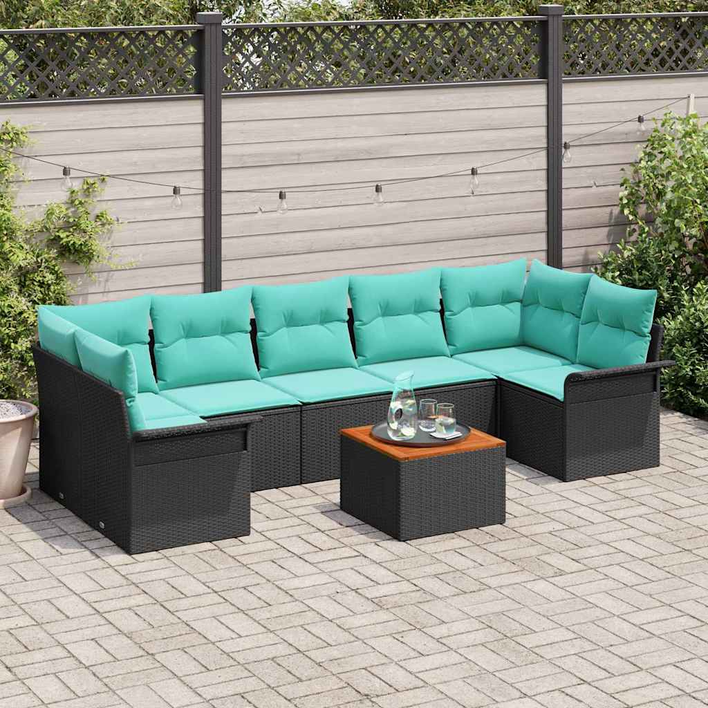 vidaXL Tuinbankenset met kussen 8 pcs Zwart poly rattan