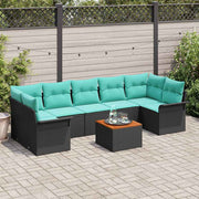 vidaXL Tuinbankenset met kussen 8 pcs Zwart poly rattan