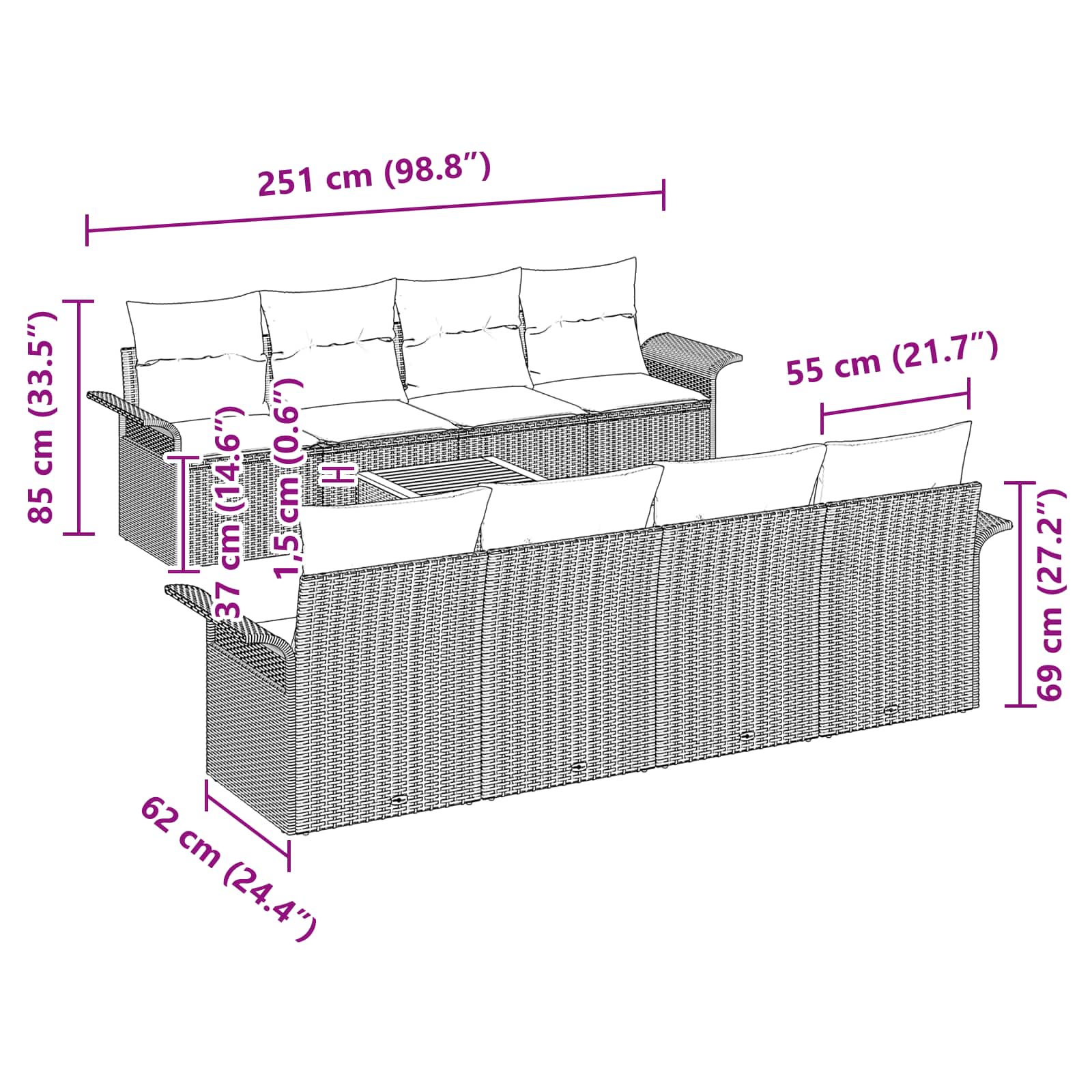 vidaXL Tuinbankenset met kussen 9 pcs Zwart poly rattan