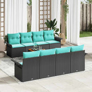 vidaXL Tuinbankenset met kussen 9 pcs Zwart poly rattan