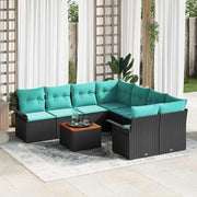 vidaXL Tuinbankenset met kussen 9 pcs Zwart poly rattan