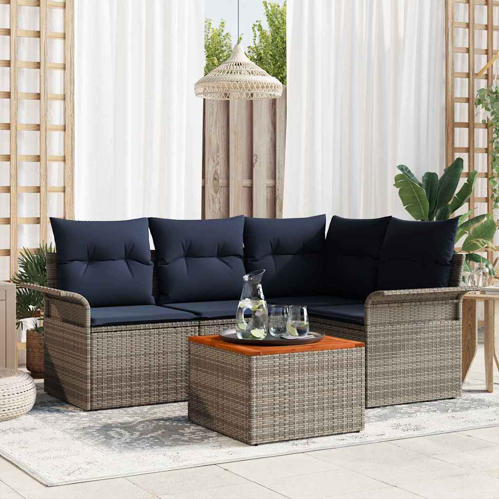 vidaXL Tuinbankenset met kussen 5 pcs Zwart poly rattan