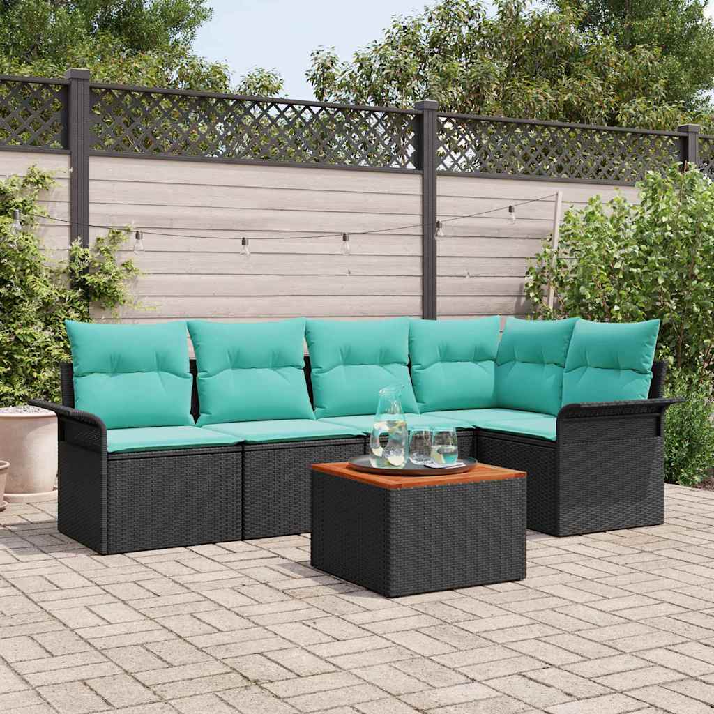vidaXL Tuinbankenset met kussen 6 pcs Zwart poly rattan