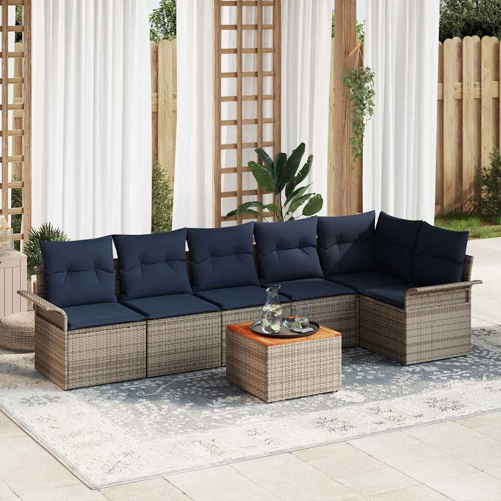 vidaXL Tuinbankenset met kussen 7 pcs Zwart poly rattan
