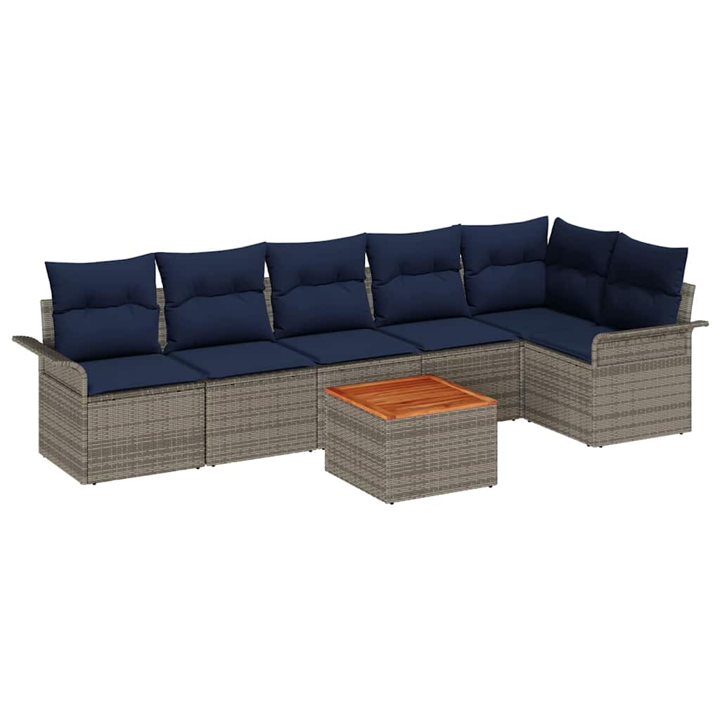 vidaXL Tuinbankenset met kussen 7 pcs Zwart poly rattan