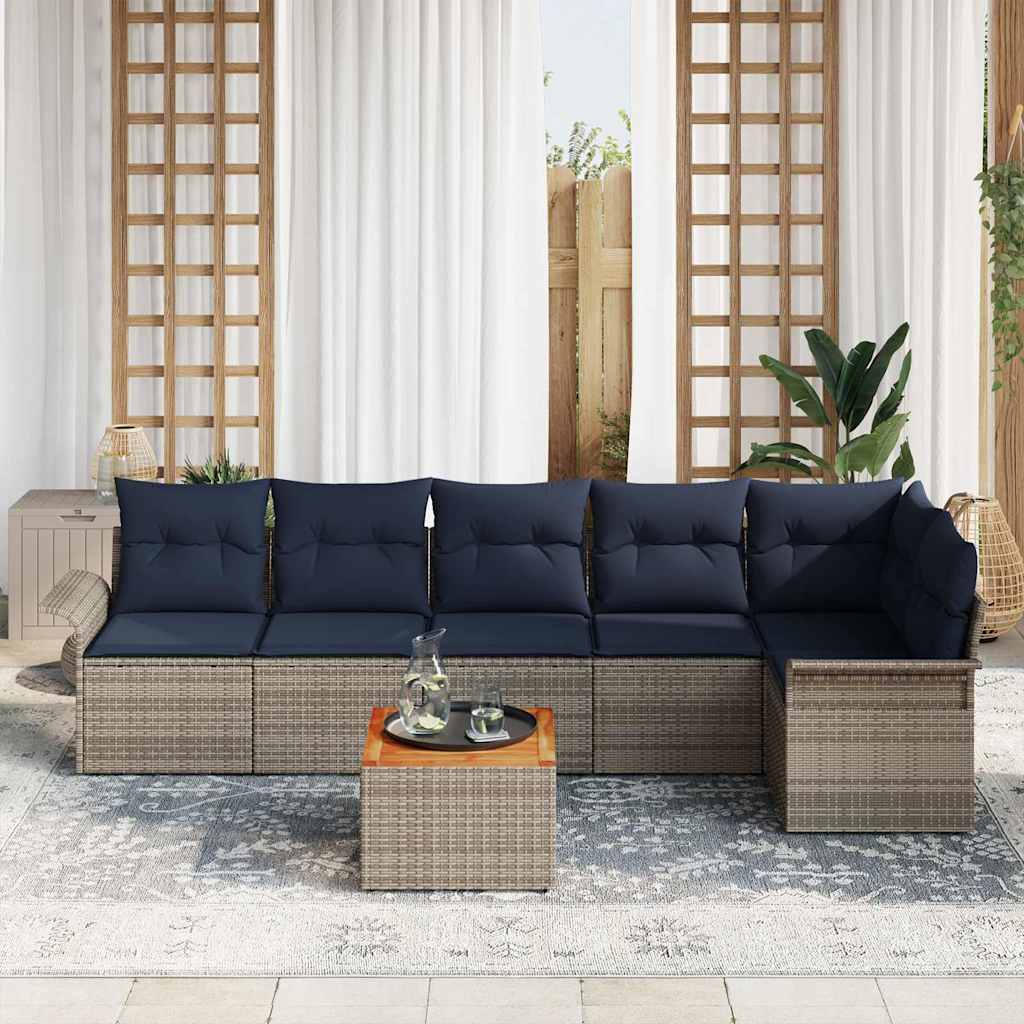 vidaXL Tuinbankenset met kussen 7 pcs Zwart poly rattan