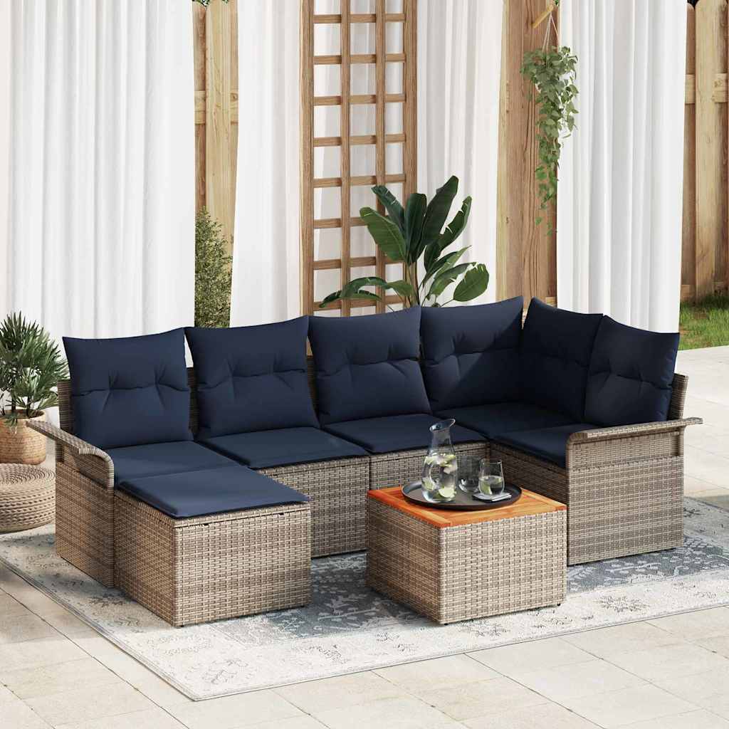 vidaXL Tuinbankenset met kussen 7 pcs Zwart poly rattan