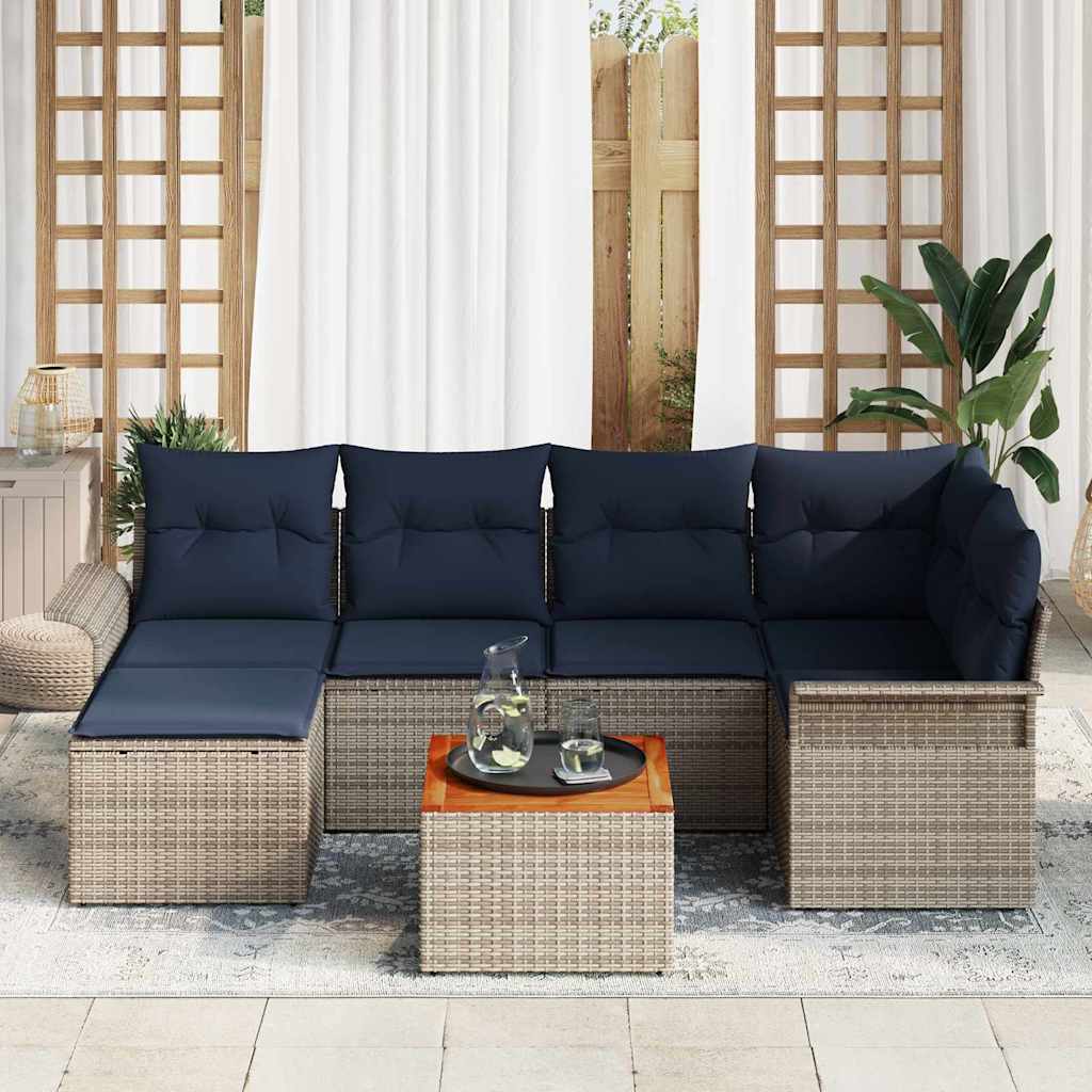 vidaXL Tuinbankenset met kussen 7 pcs Zwart poly rattan