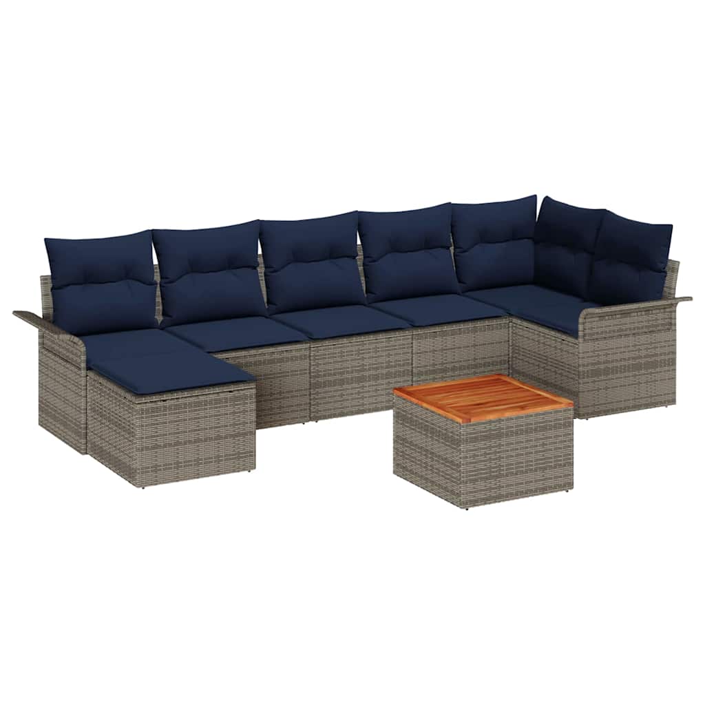 vidaXL Tuinbankenset met kussen 8 pcs Grijs poly rattan
