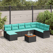 vidaXL Tuinbankenset met kussen 9 pcs Zwart poly rattan