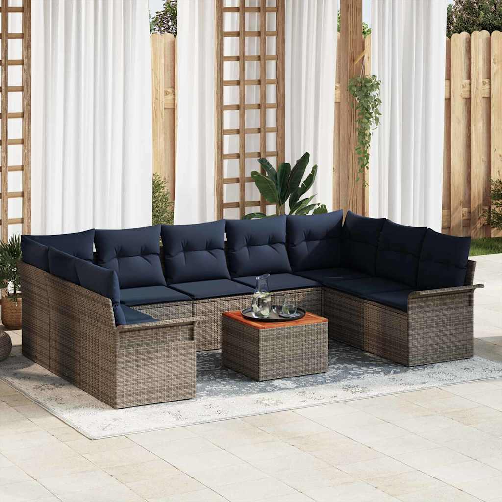 vidaXL Tuinbankenset met kussen 10 pcs Grijs poly rattan
