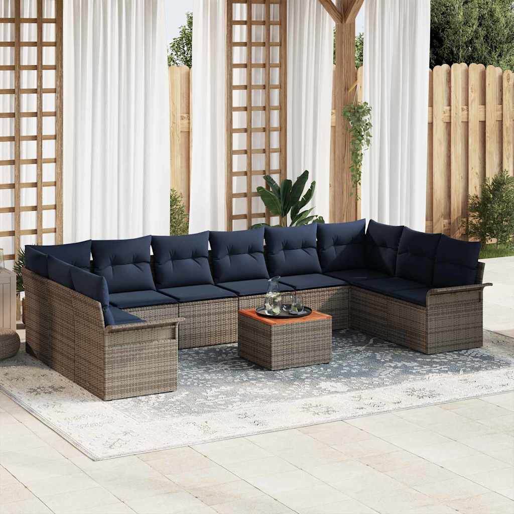 vidaXL Tuinbankenset met kussen 11 pcs Zwart poly rattan