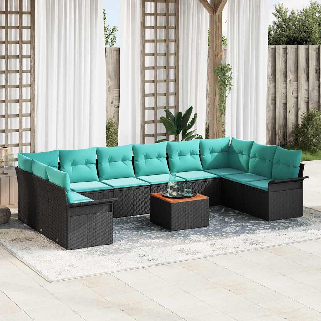 vidaXL Tuinbankenset met kussen 11 pcs Zwart poly rattan