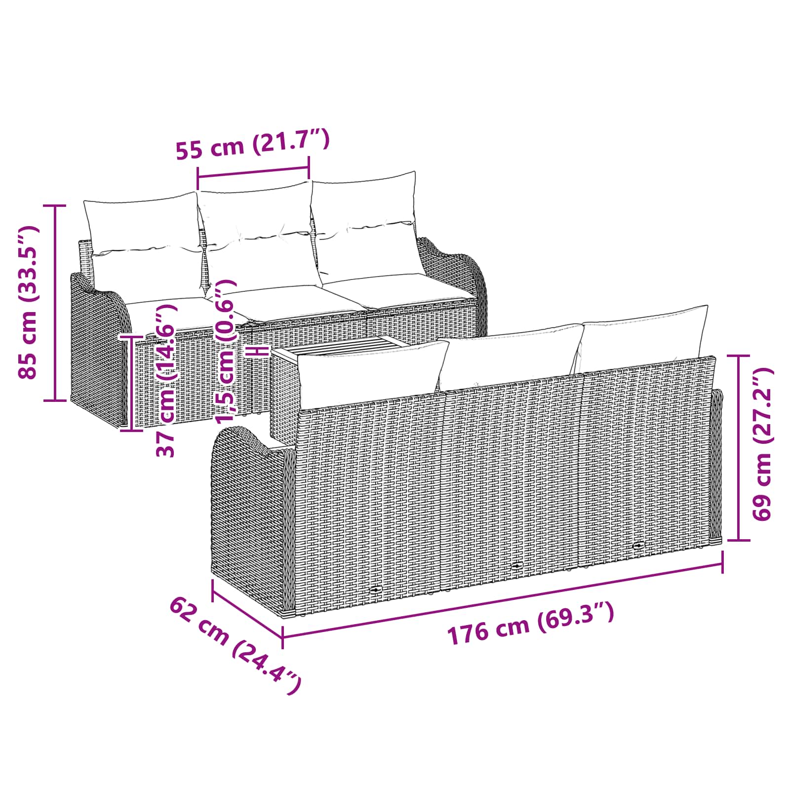 vidaXL Tuinbankenset 7 st Grijs poly rattan